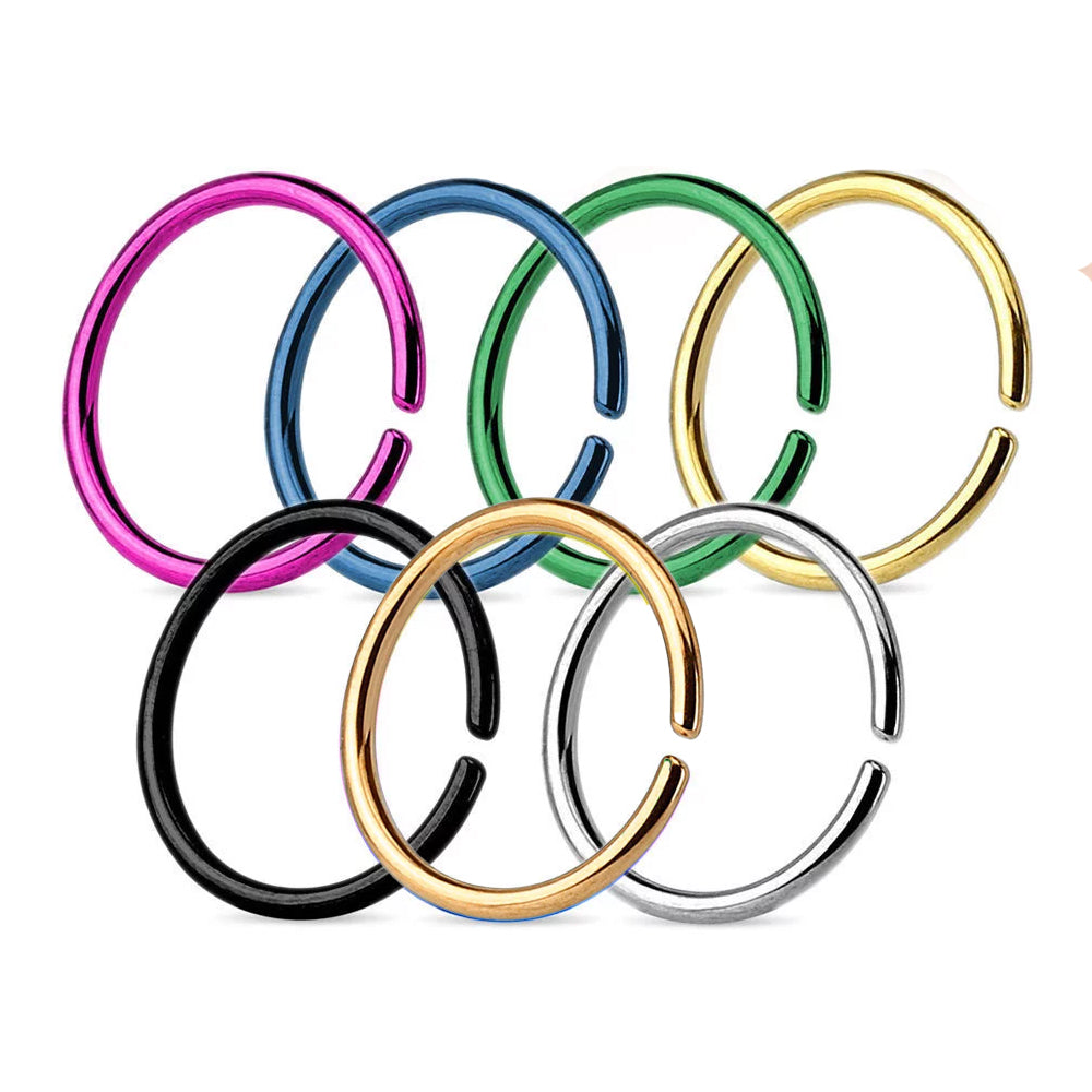 Surgical Steel Seamless Bendable Nose Hoop Ring 20 & 18 Gauge Anodized