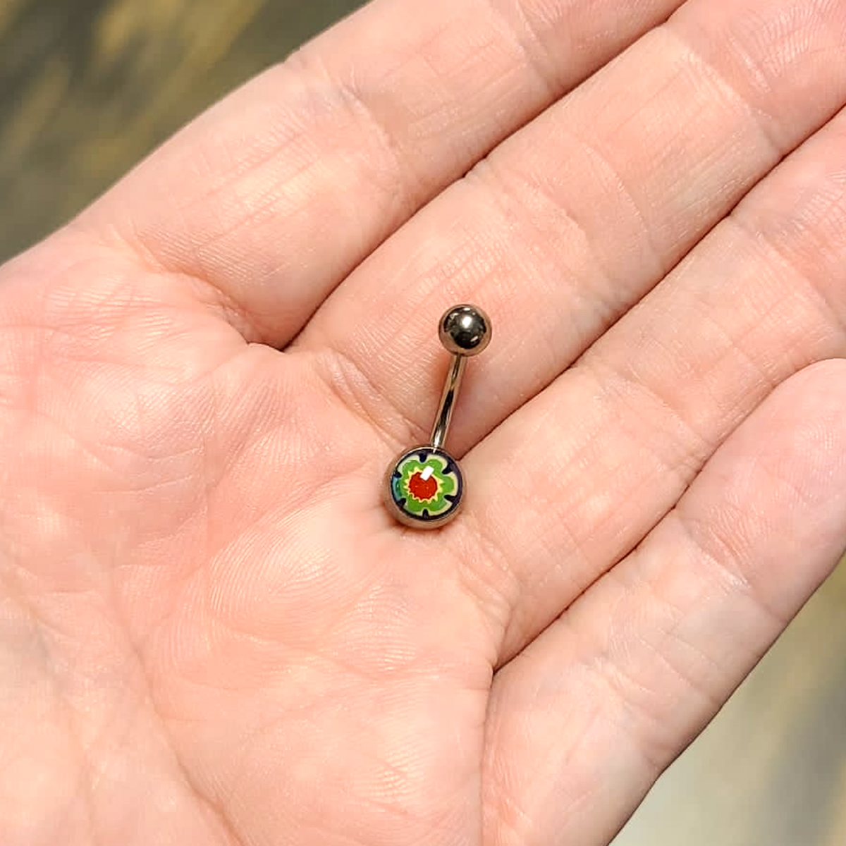 Titanium 14 Gauge Belly Ring with Flower Logo - photo 6