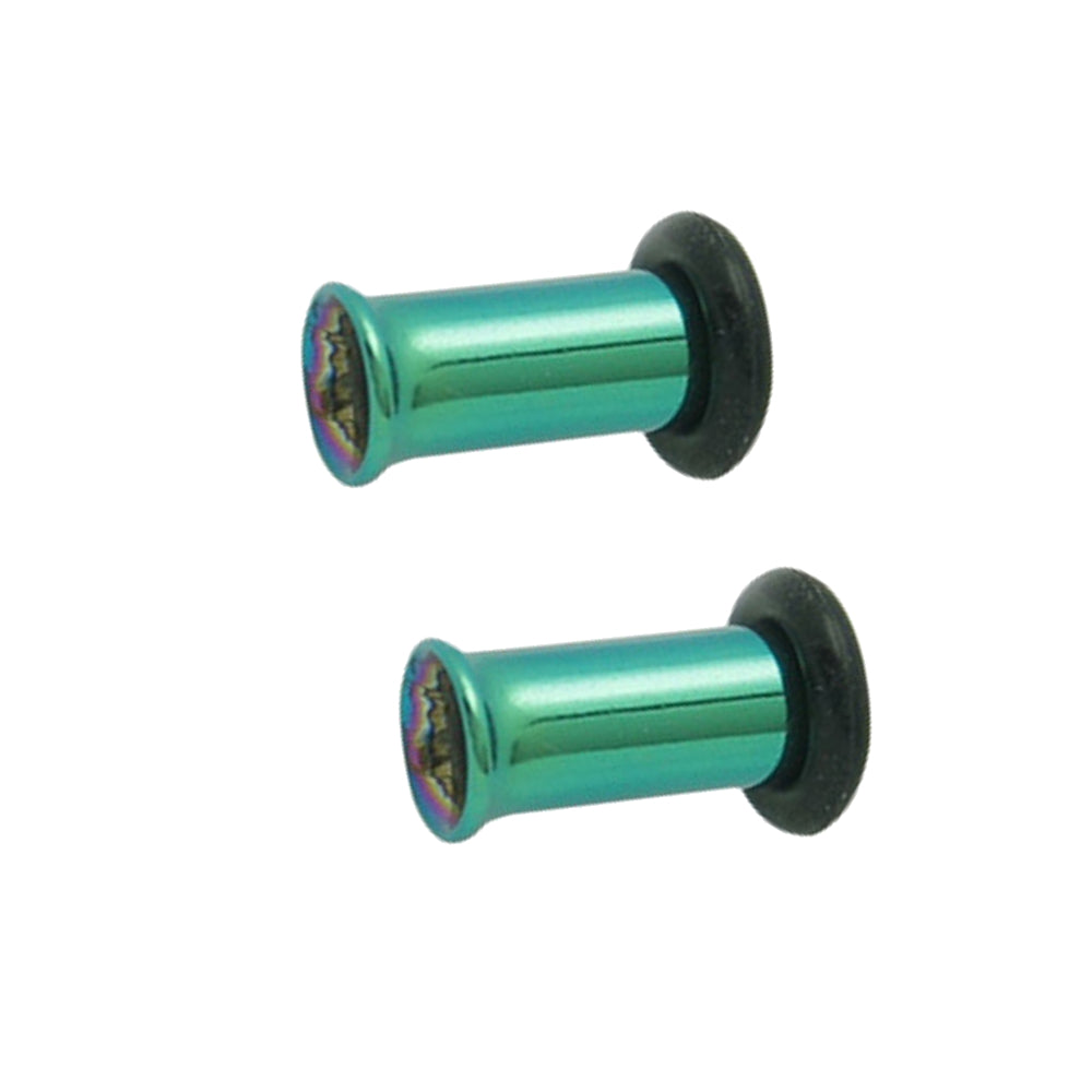 Titanium 6 Gauge Ear Tunnels Dark Green Single Flare - Pair