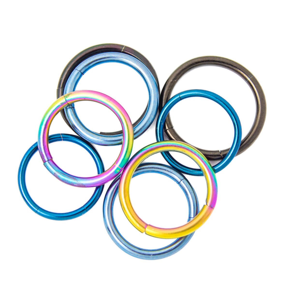 Surgical Steel PVD Hinged Segment Rings 14G & 16G - 6 Pack
