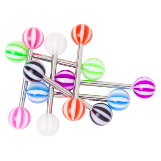 Surgical Steel Tongue Ring Straight Barbell 14 Gauge Acrylic - 7 Pack