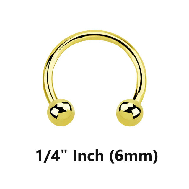 14 Karat Gold Horseshoe Circular Barbell Ring 16 Gauge Threadless