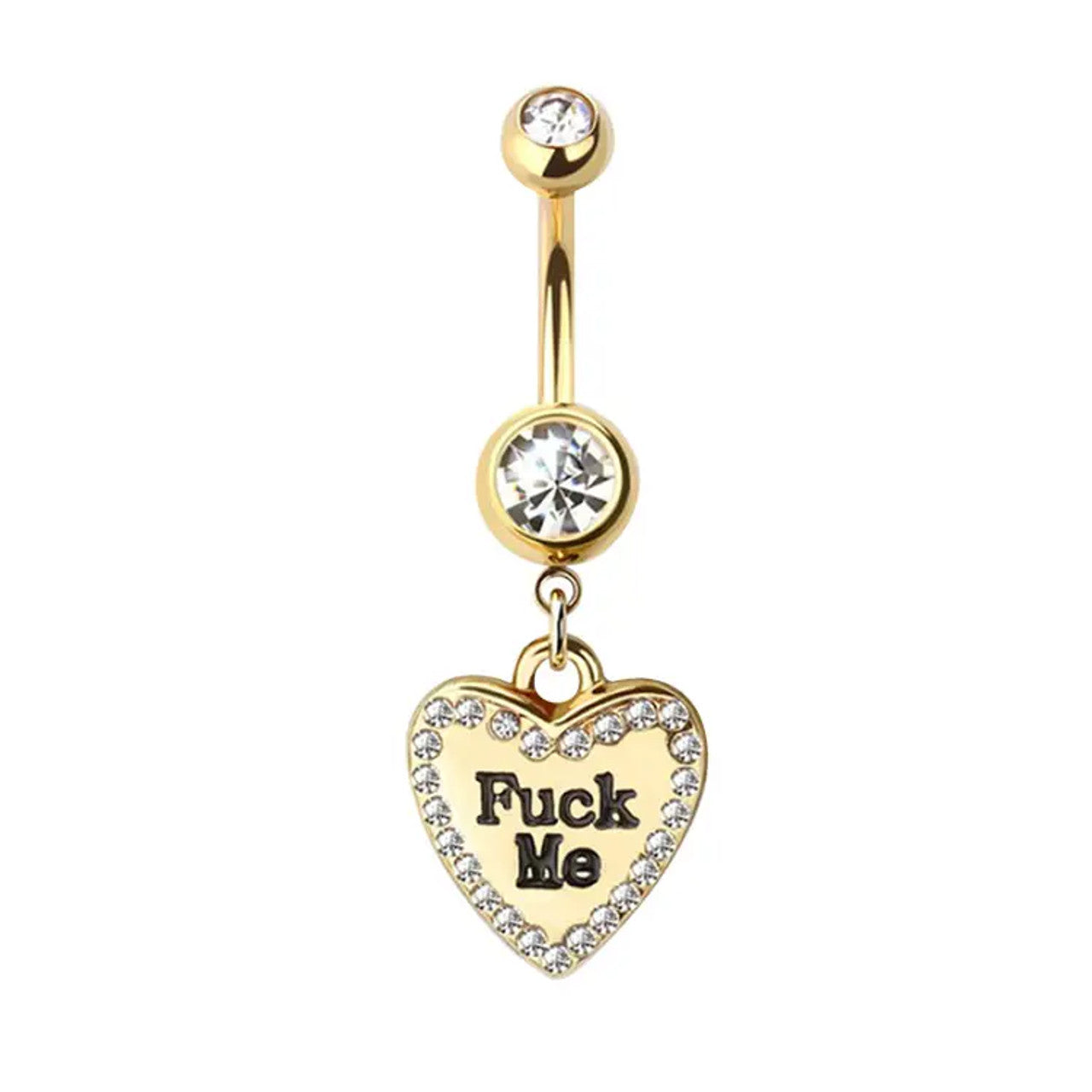 Surgical Steel Dangle Belly Button Ring 14 Gauge CZ Gem & Naughty Text