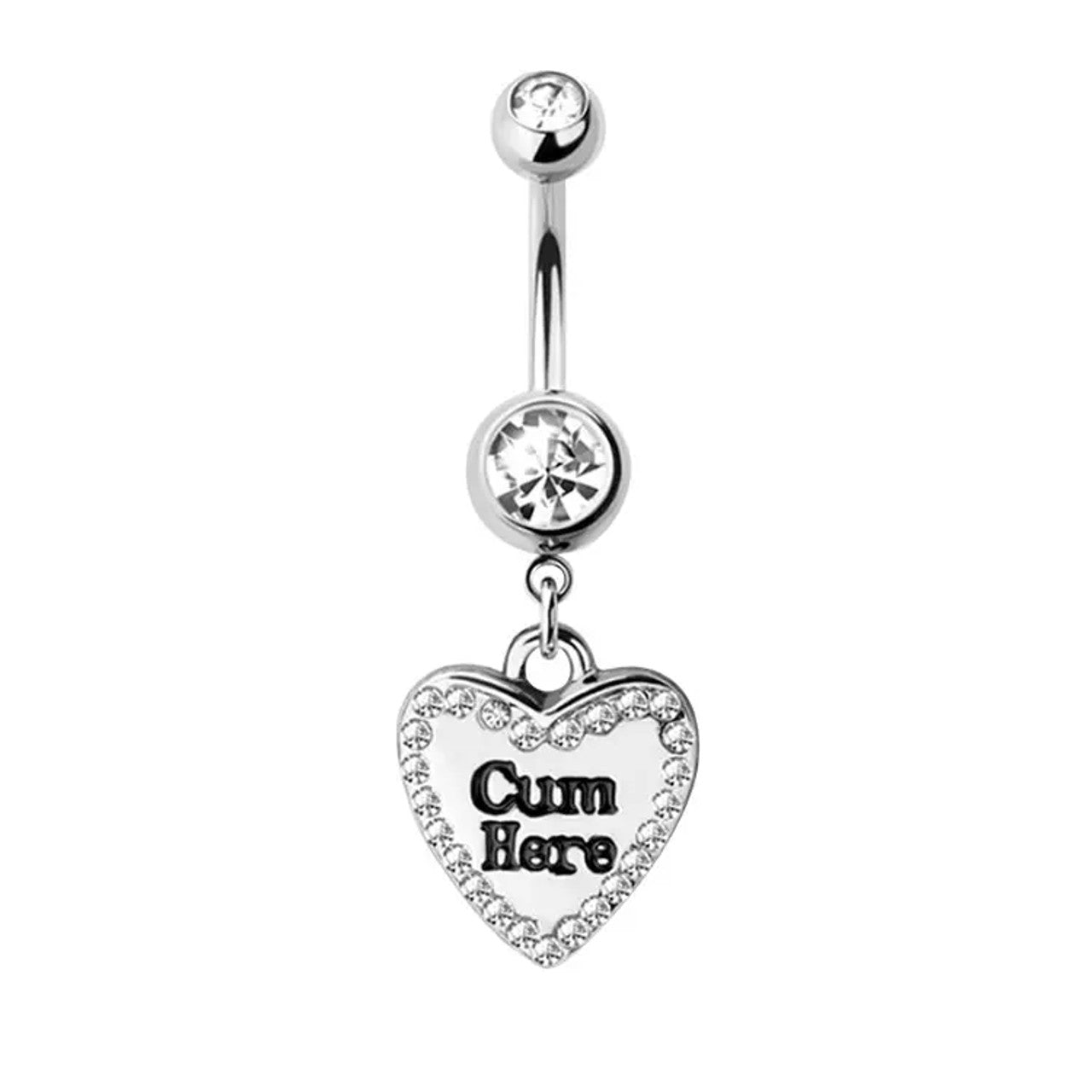 Surgical Steel Dangle Belly Button Ring 14 Gauge CZ Gem & Naughty Text
