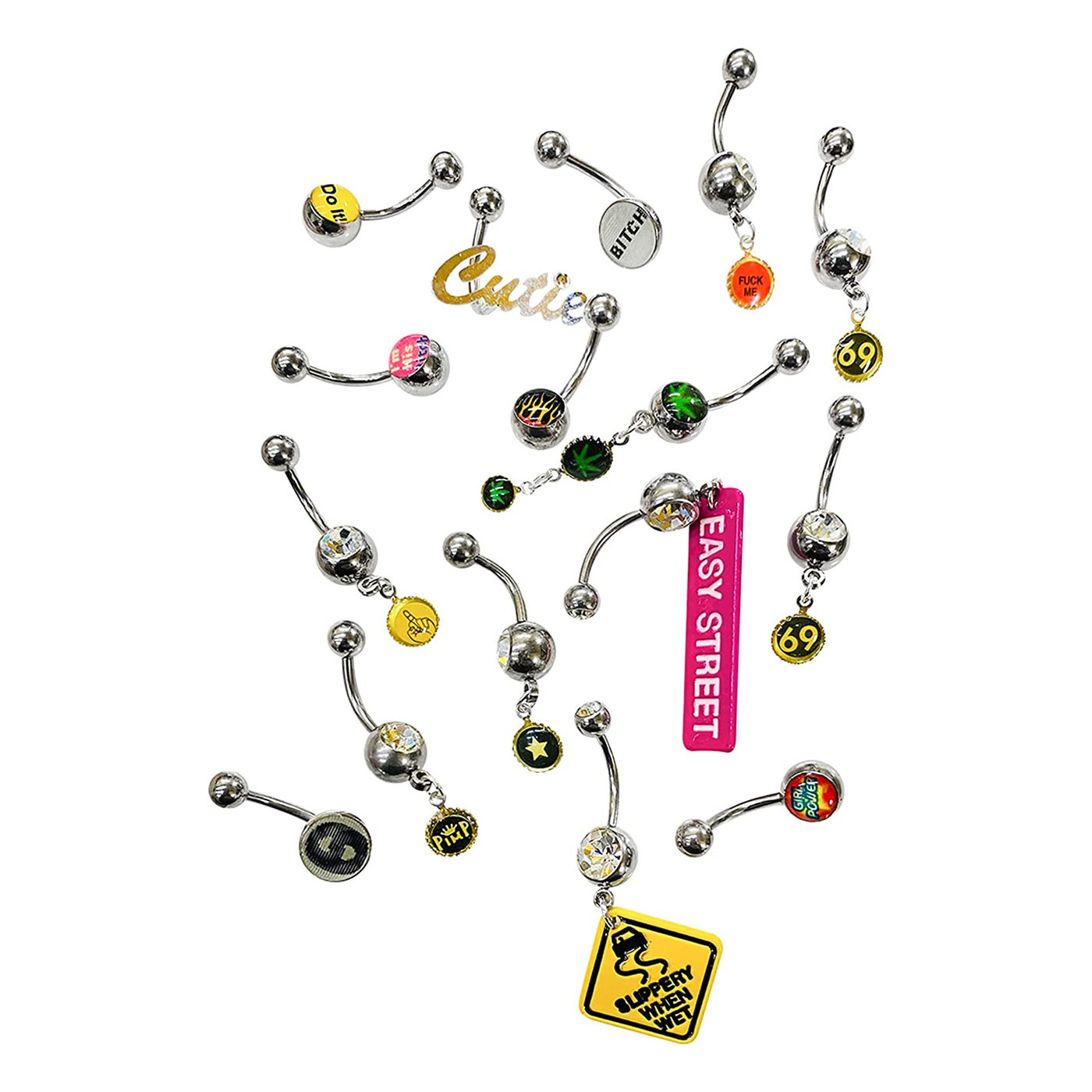 Surgical Steel Belly Button Ring 14 Gauge Naughty Charm Kit - 10 Piece