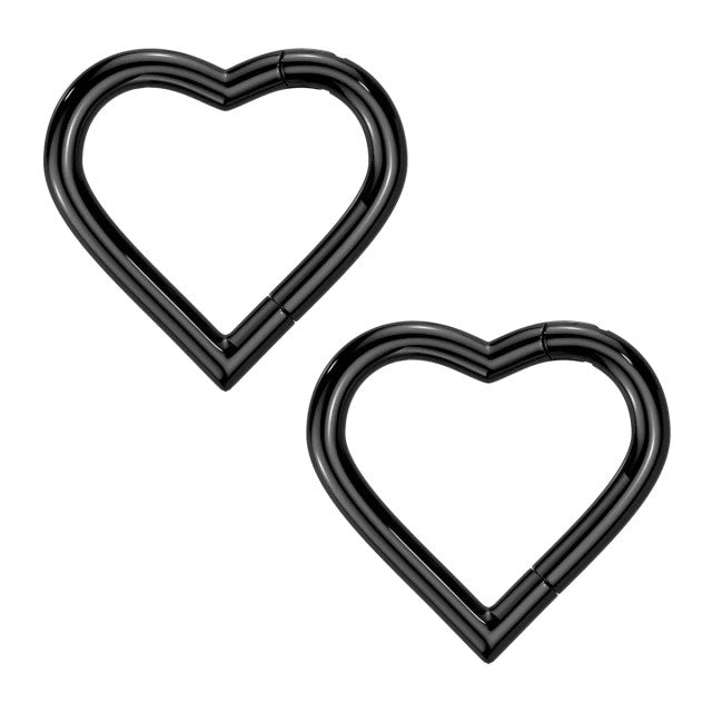 Titanium Hinged Segment Hoop Ring 18 Gauge With Heart Shape - Pair
