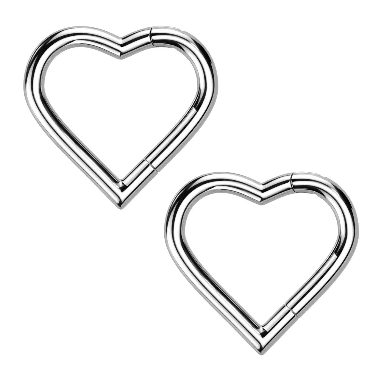 Titanium Hinged Segment Hoop Ring 18 Gauge With Heart Shape - Pair