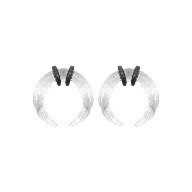 Acrylic Clear Bull Horn Tapers Septum & Ear & O-Rings - Pair