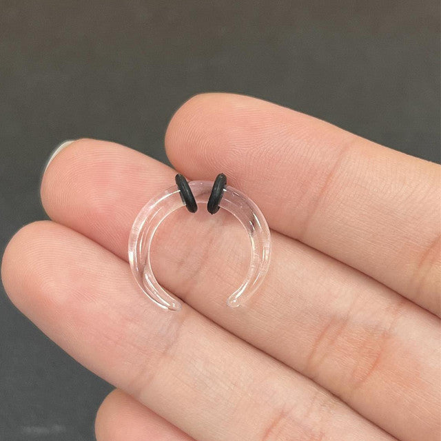 Acrylic Clear Bull Horn Tapers Septum & Ear Plugs with 2 O-Rings