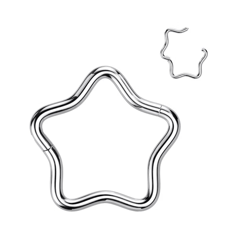Titanium Hinged Segment Hoop Ring 18 Gauge - 8 & 10 MM with Star Shape
