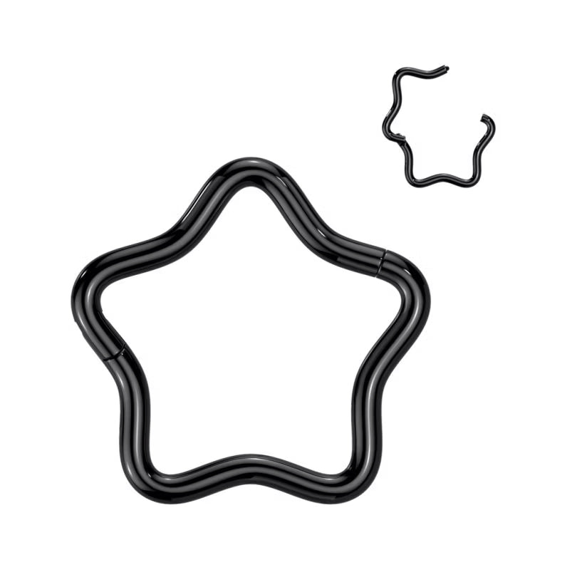 Titanium Hinged Segment Hoop Ring 18 Gauge - 8 & 10 MM with Star Shape