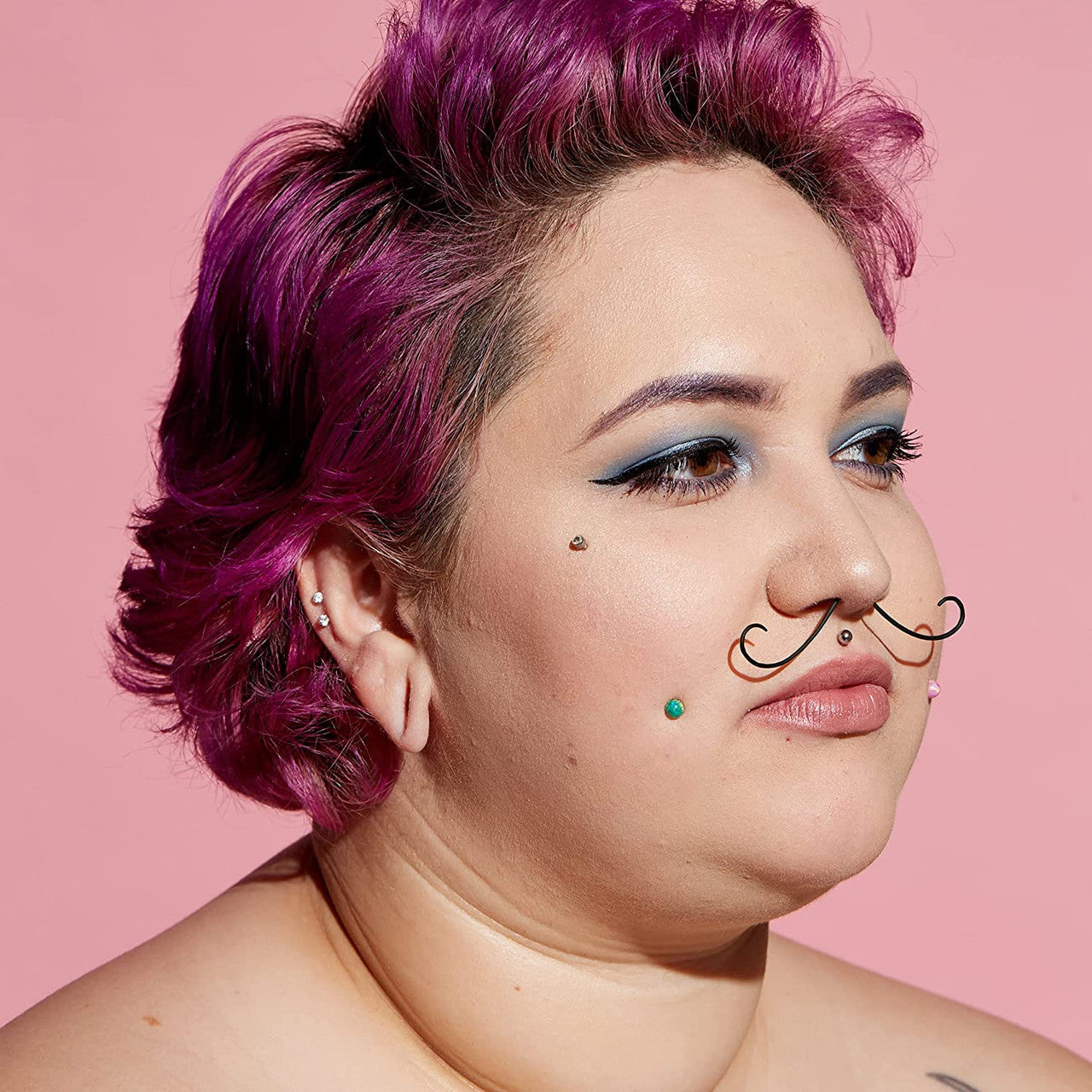 Surgical Steel Curly Mustache Septum Ring 16 or 14 Gauge 2-3/4" Long
