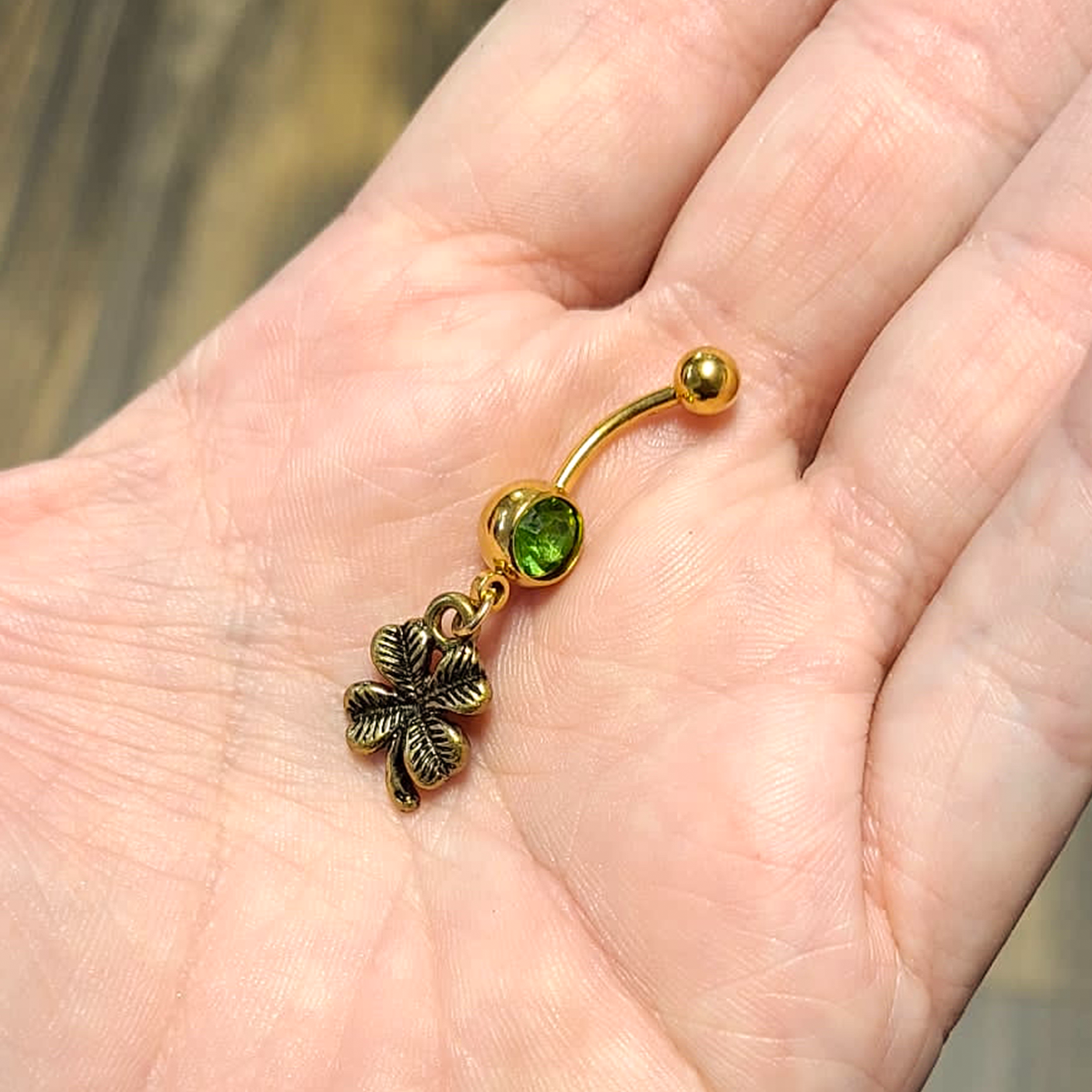 Surgical Steel 14 Gauge Belly Ring with CZ Four Leaf Clover Dangle - photo 11