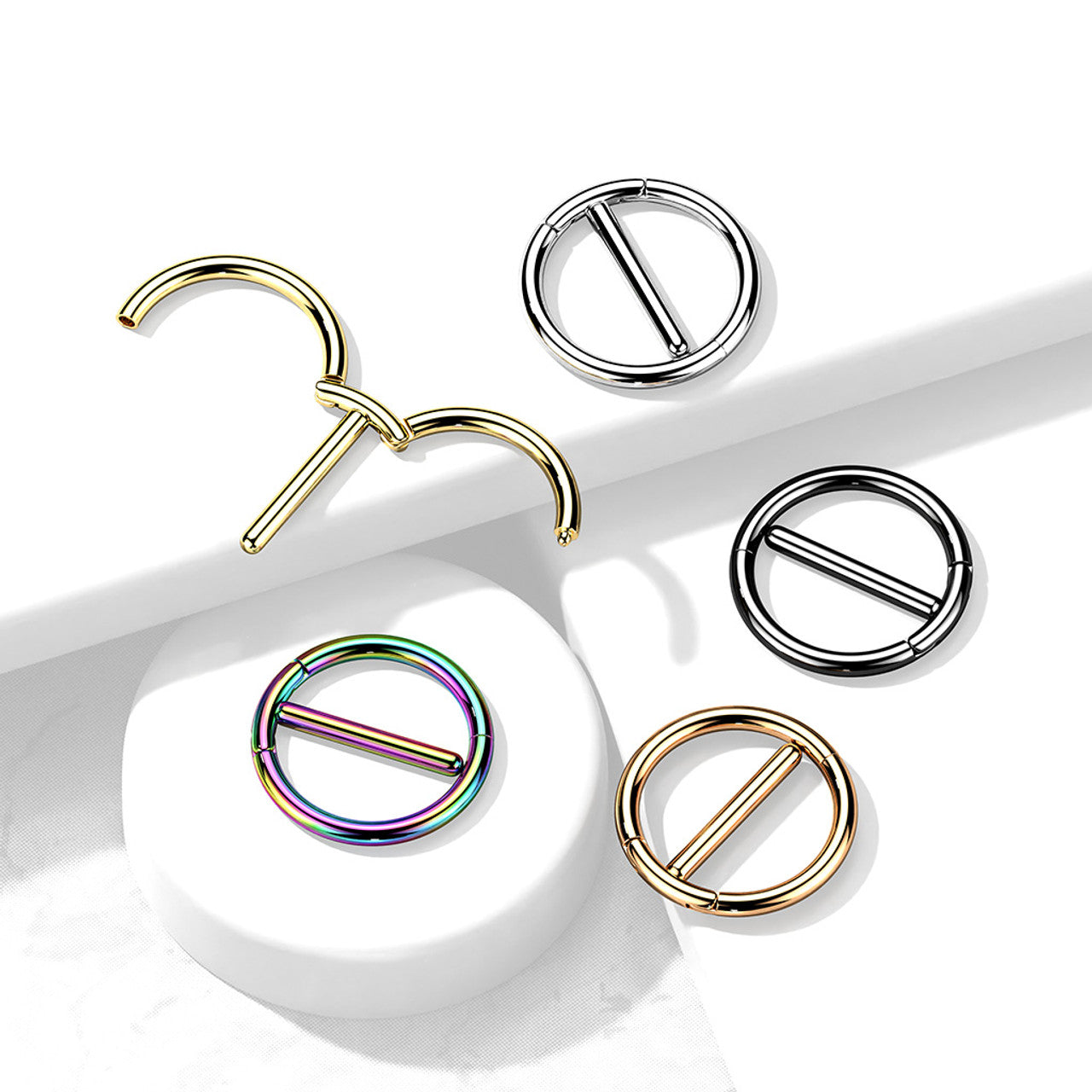 Surgical Steel Nipple Ring Hoop 14 Gauge with Dual Hinge - Pair