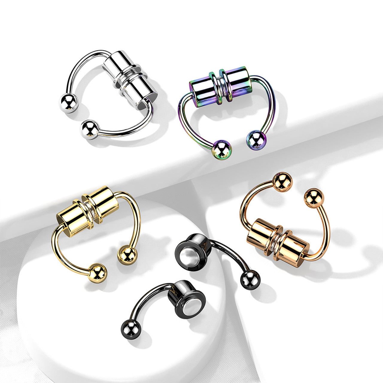 Magnetic Clip On Fake Non Piercing Septum Horseshoe Circular Barbell