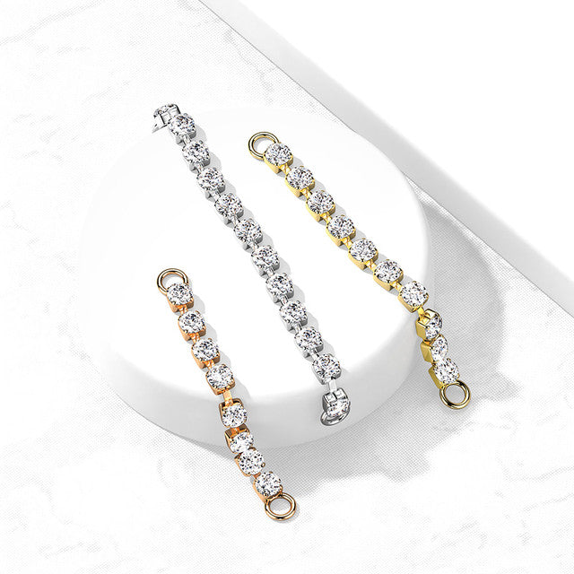 Stainless Steel Nose & Ear Link Bridge Connector Chain With CZ Gems