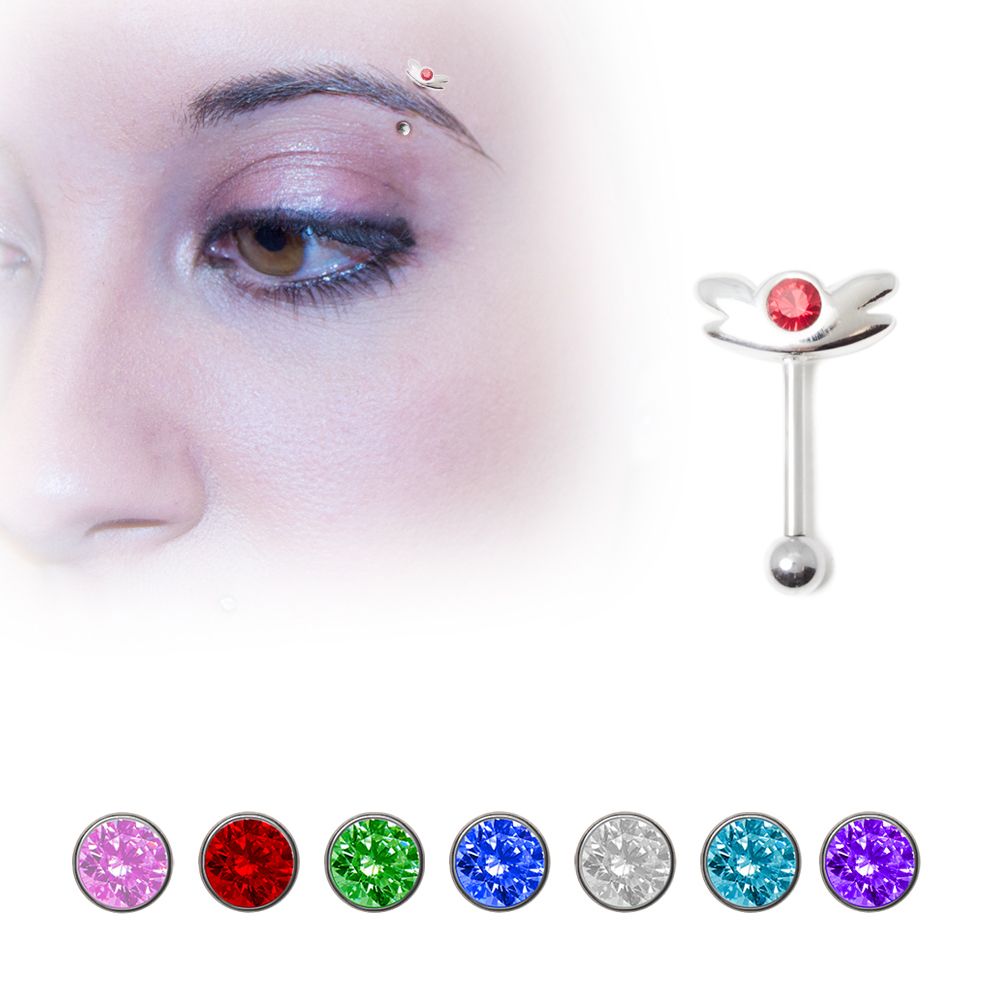 Surgical Steel 16 Gauge Eyebrow Barbell Sterling Silver Jewel Ring