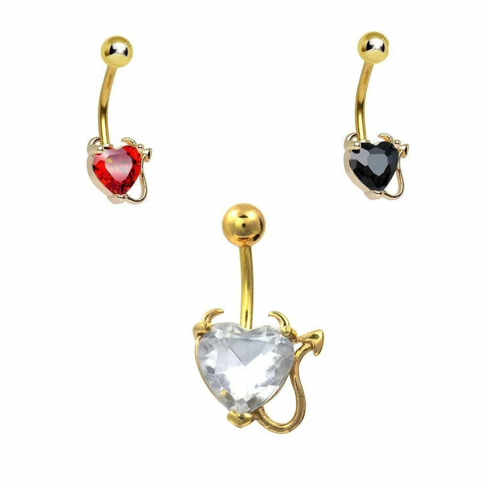 Surgical Steel Belly Button Ring 14 Gauge 7/16" (11 MM) Devilish Heart