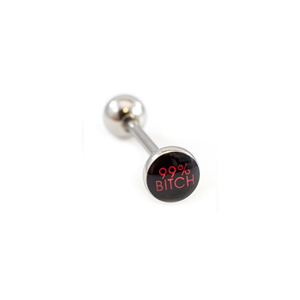 Surgical Steel Tongue Ring Straight Barbell 14 Gauge & Naughty Logos