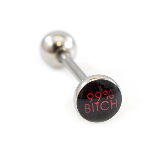 Surgical Steel Tongue Ring Straight Barbell 14 Gauge With 99% Bitch Logo