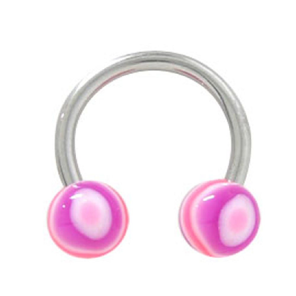 Surgical Steel 14 Gauge Horseshoe Circular Barbell Acrylic Swirl Ball