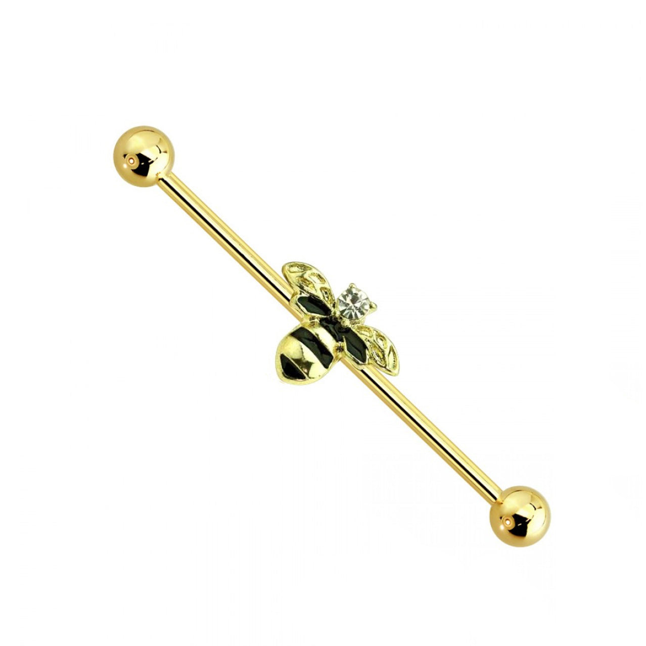 Surgical Steel Industrial Barbell 14 Gauge 1-1/2" 38 MM & Bee CZ Gem