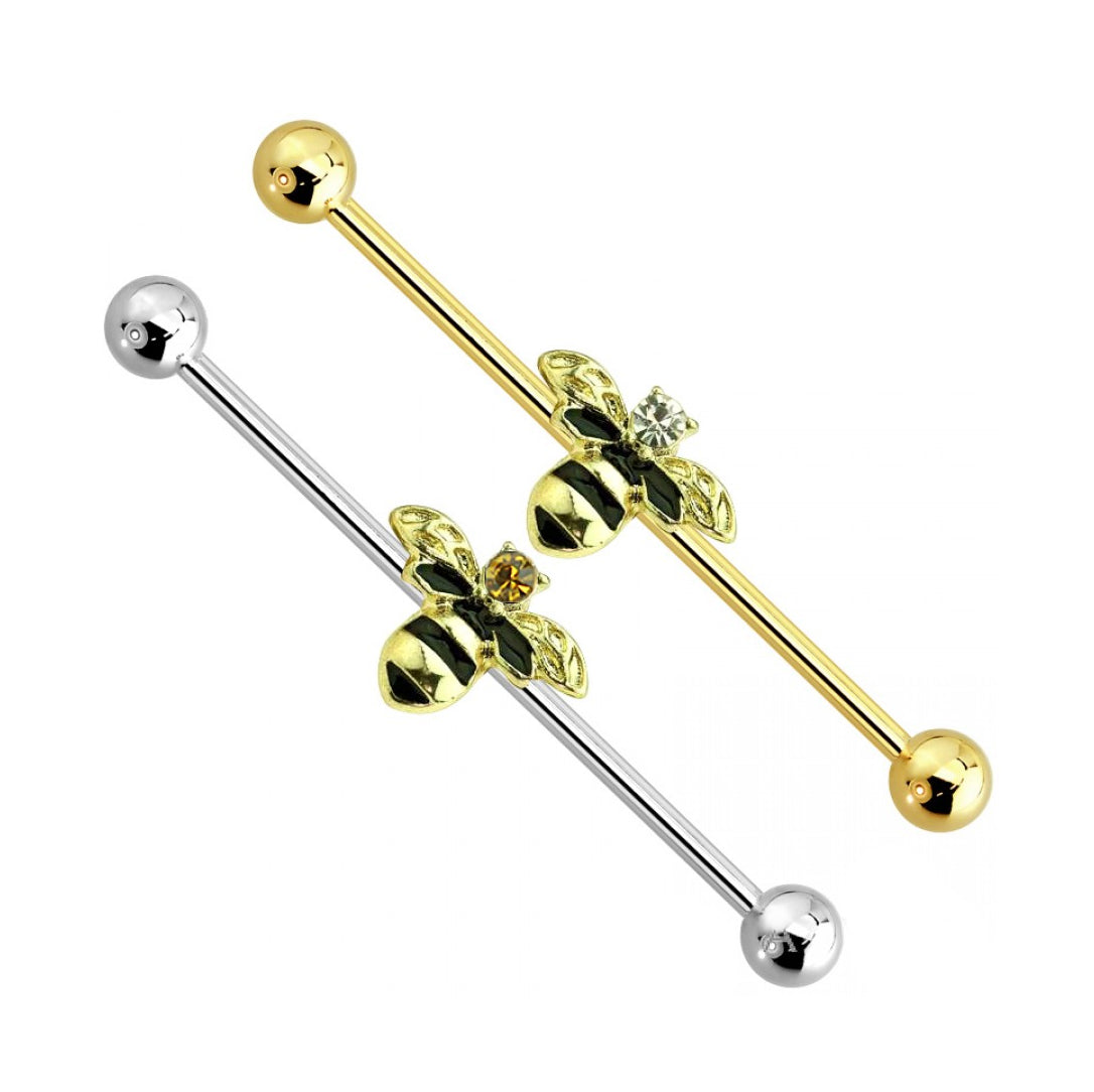 Surgical Steel 14 Gauge Industrial Barbell with Bumble Bee Center