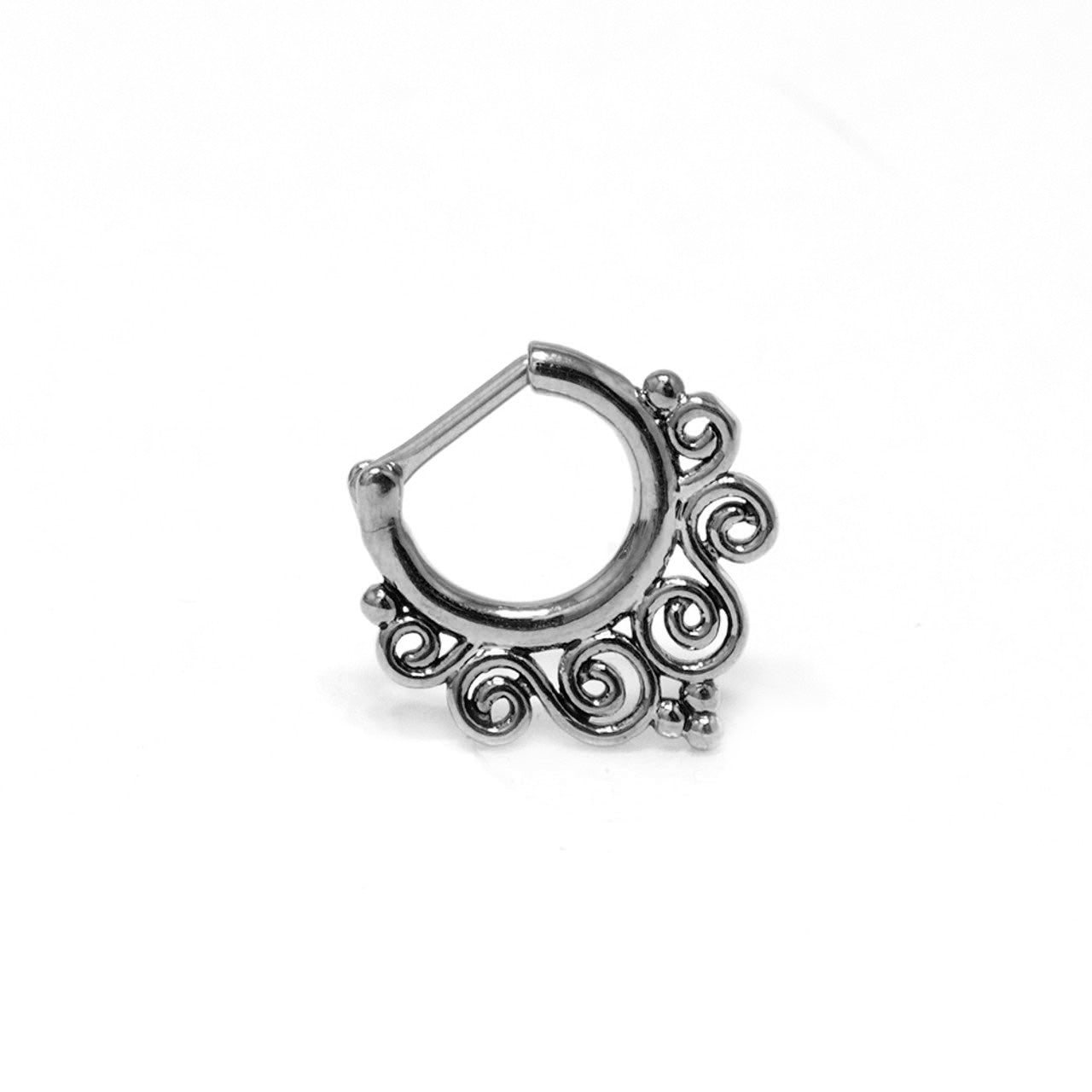 Surgical Steel Hinged Septum Clicker Ring 16 Gauge With Tribal Swirl
