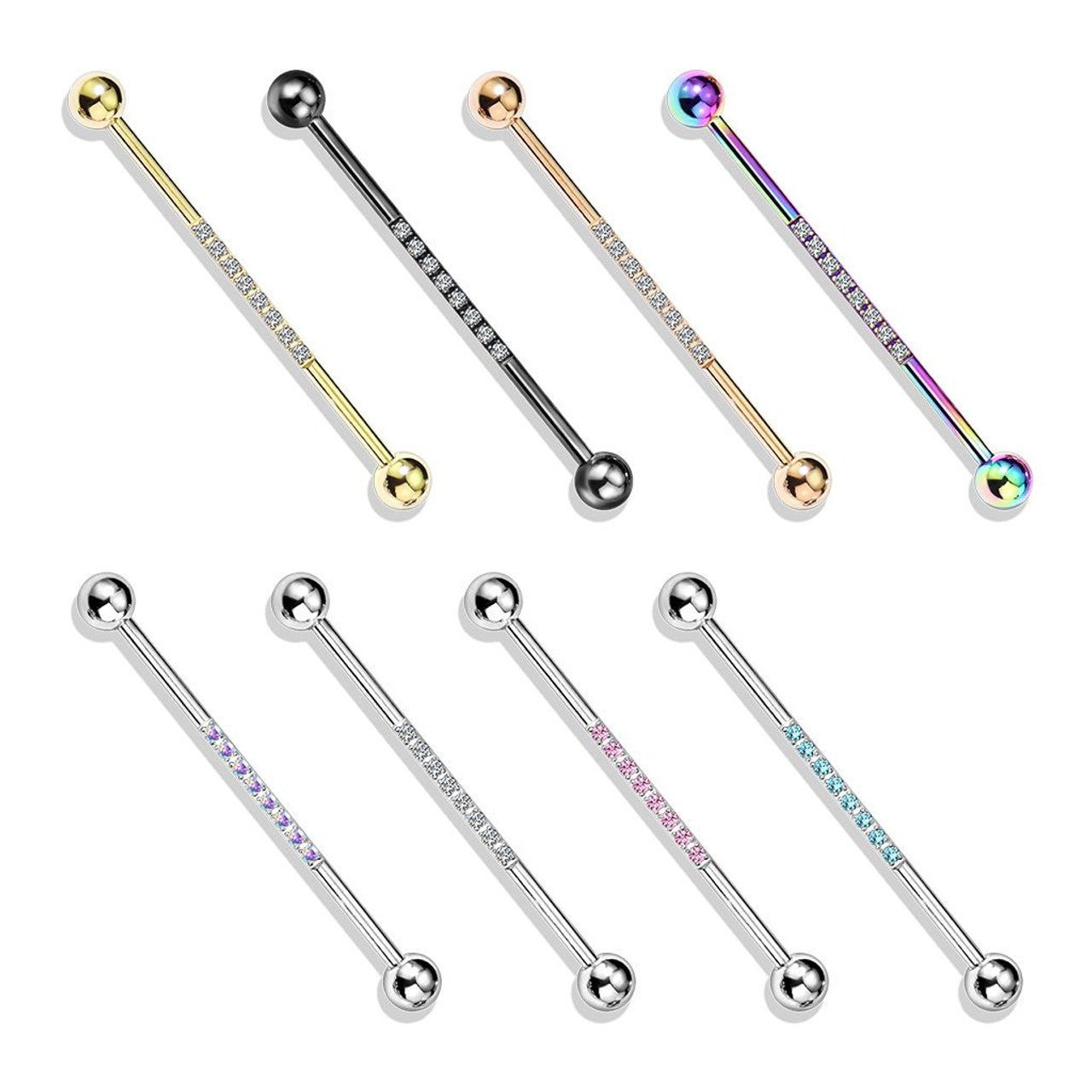 Surgical Steel Industrial Barbell 14 Gauge 1-1/2" & CNC Set CZ