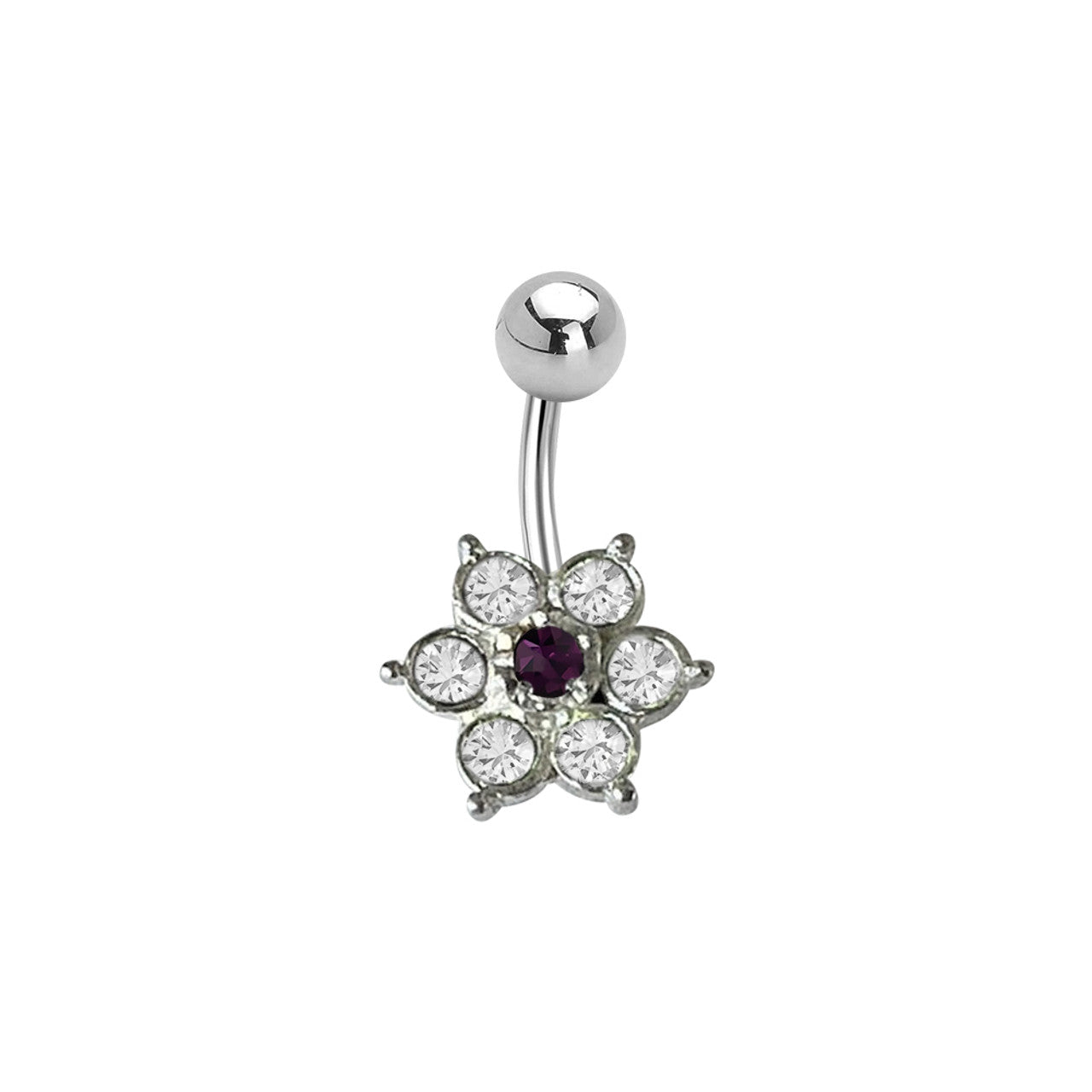 Surgical Steel Belly Ring 14 Gauge 7/16" (11MM) With CZ Gems