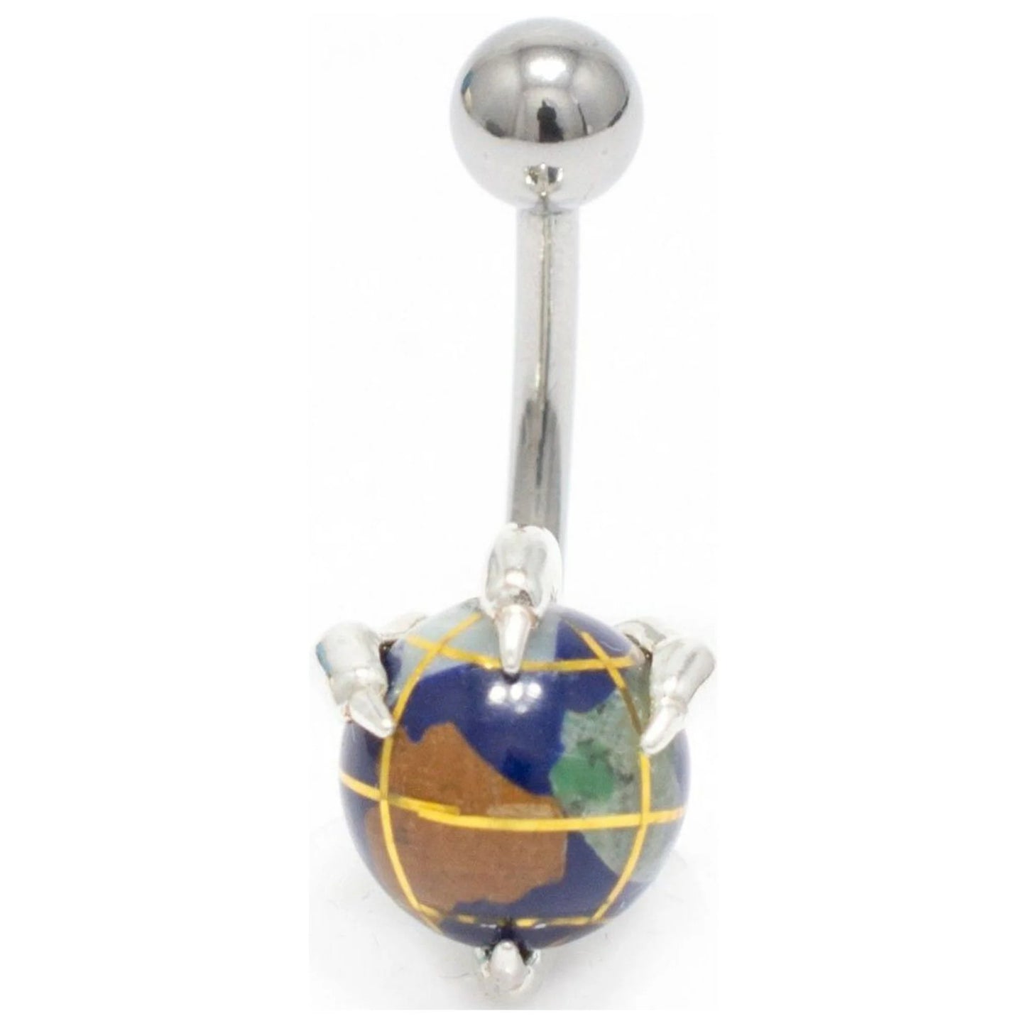Surgical Steel Belly Button Ring 14 Gauge 7/16" & Skeleton Hand Globe