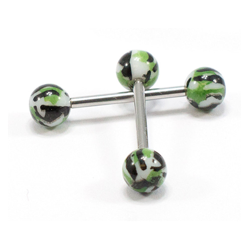 Surgical Steel Straight Barbell 14 Gauge & Acrylic Camouflage - Pair