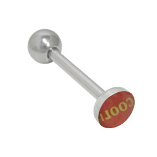 Surgical Steel Tongue Ring Straight Barbell 14 Gauge & COOL! Logo