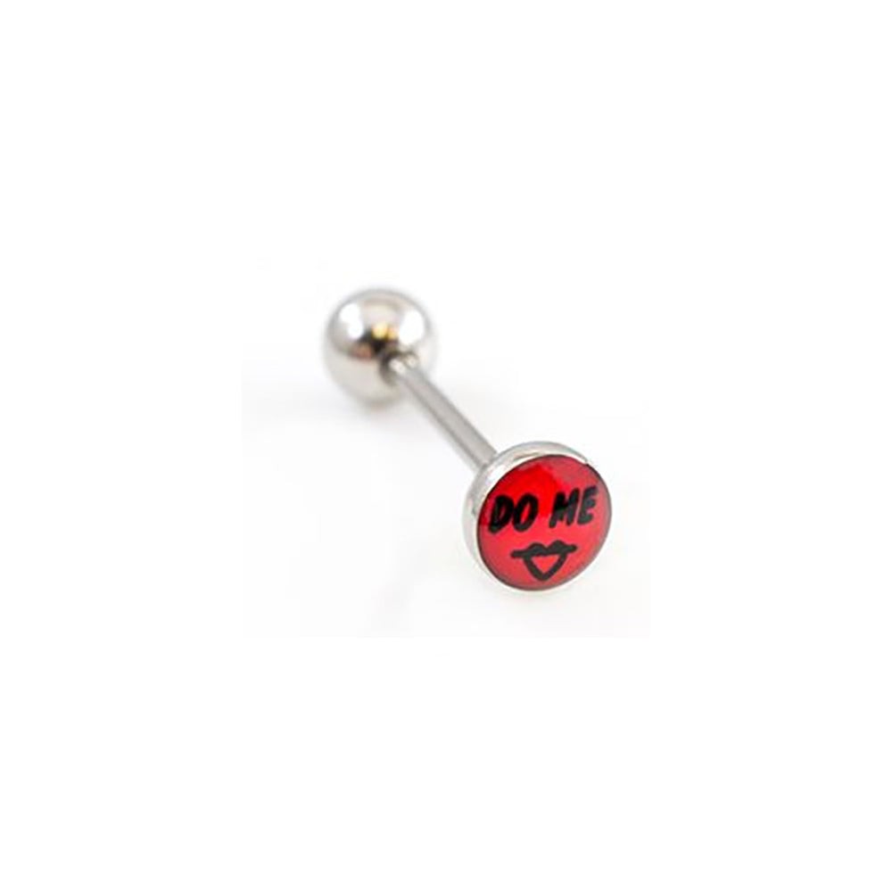 Surgical Steel Tongue Ring Straight Barbell 14 Gauge & Naughty Logos