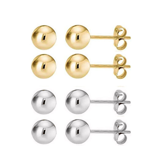 14 Karat Solid Gold Earring Stud 20 Gauge & Hollow Ball Ends - Pair