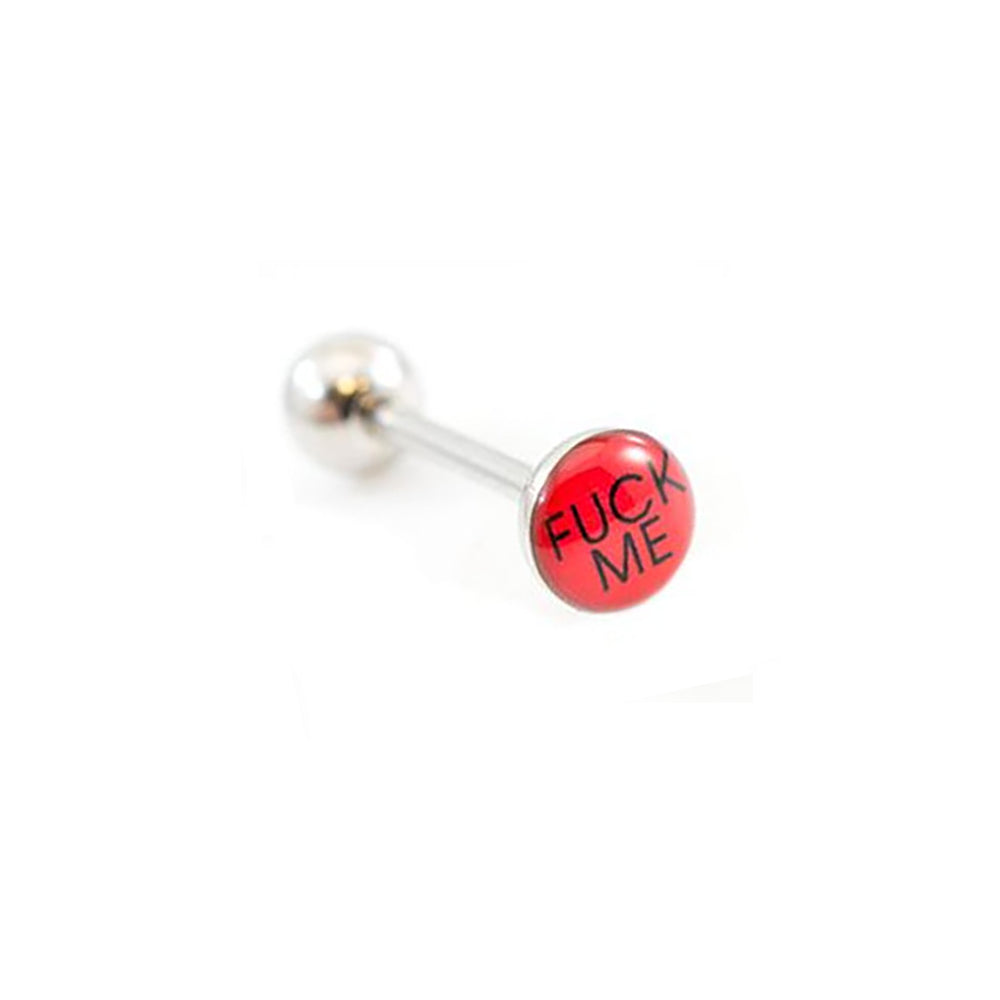 Surgical Steel Tongue Ring Straight Barbell 14 Gauge & Naughty Logos