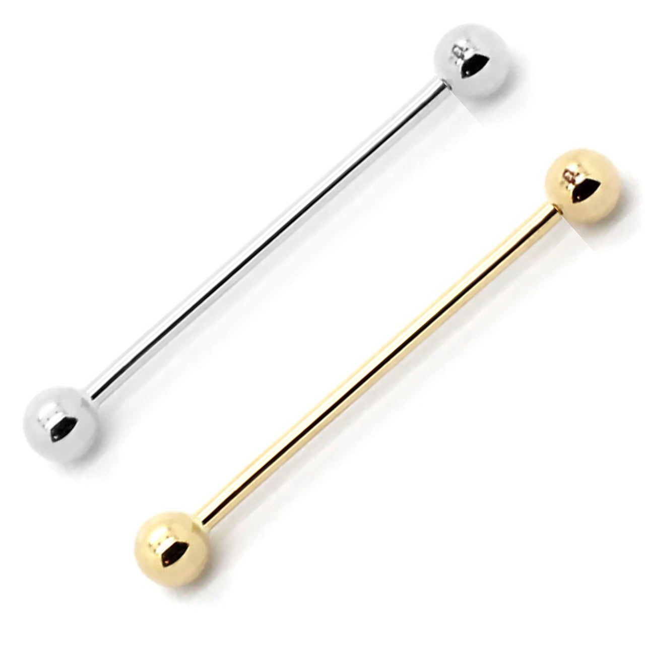 14 Karat Solid Gold Industrial Barbell 14 Gauge with 35 & 38 MM Length