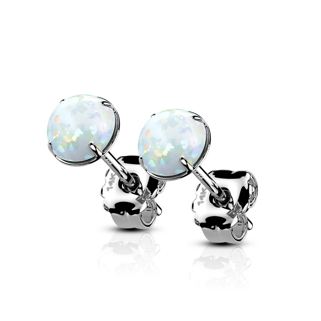 14 Karat Solid Gold Earring Stud 20 Gauge with Prong Set Opal - Pair