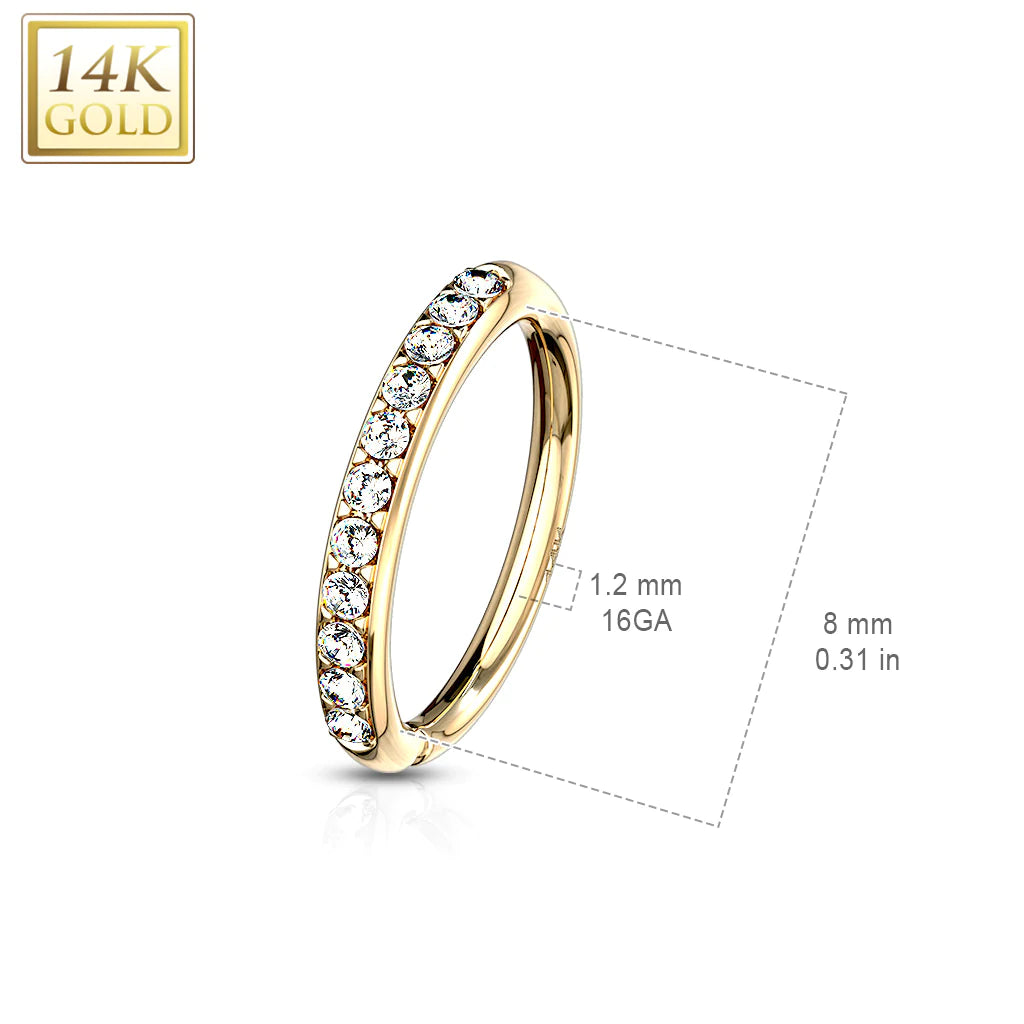 14 Karat Solid Gold Nose Ring 20 18 16 Gauge Bendable Hoop & CZ Paved