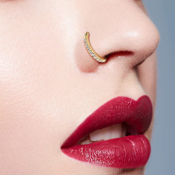 14 Karat Solid Gold Nose Ring 20 18 16 Gauge Bendable Hoop & CZ Paved