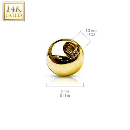 14 Karat Solid Gold Cubic Zirconia Gem Ball Top 16 & 14 Gauge 3 - 5 MM