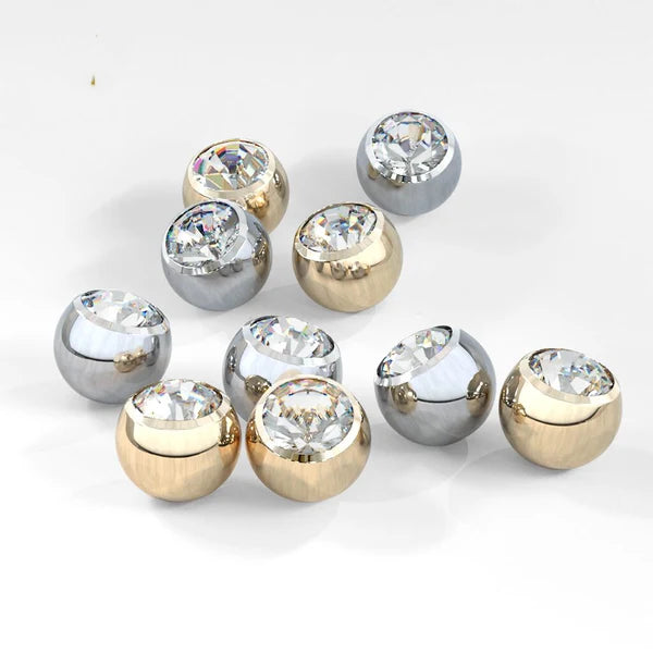 14 Karat Solid Gold Cubic Zirconia Gem Ball Top 16 & 14 Gauge 3 - 5 MM