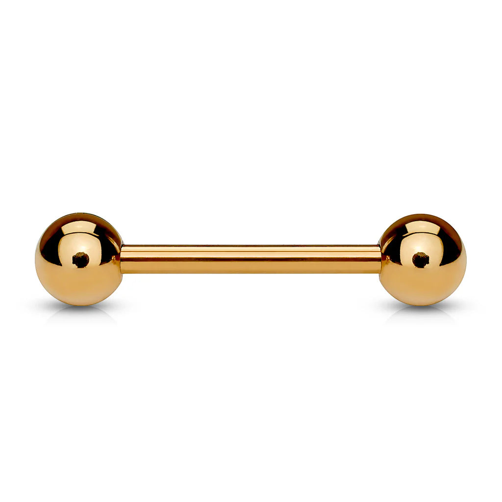 Surgical Steel Rose Gold Straight Barbell 16 & 14 Gauge Tongue Nipple