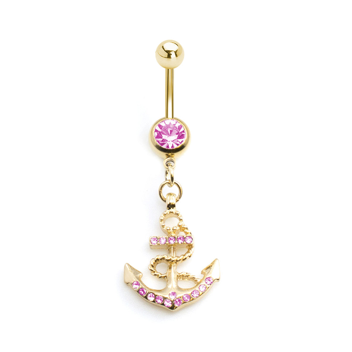 Gold Ion Plated Surgical Steel 14 Gauge Belly Ring with CZ Anchor - photo 6