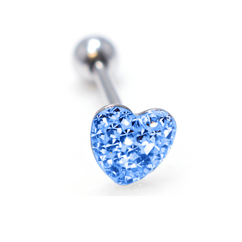 Surgical Steel Tongue Ring Barbell 14 Gauge 5/8" Epoxy Paved Gem Heart