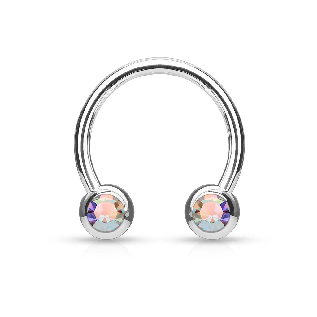 Surgical Steel Circular Barbell Ring 16 & 14 Gauge Front CZ Gem - Pair