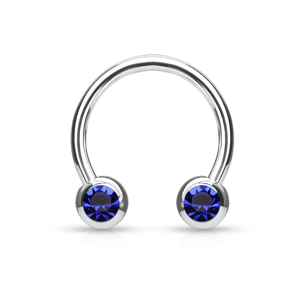 Surgical Steel Circular Barbell Ring 16 & 14 Gauge Front CZ Gem - Pair
