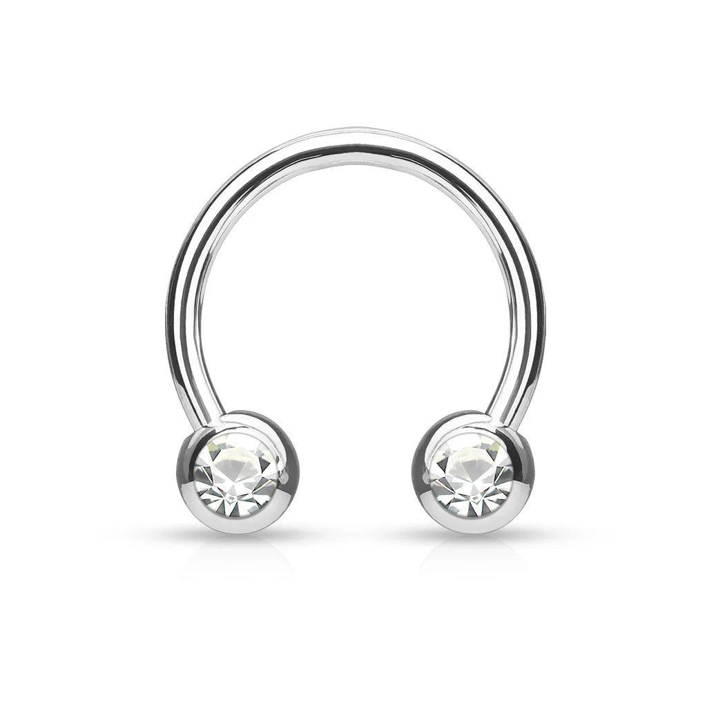 Surgical Steel Circular Barbell Ring 16 & 14 Gauge Front CZ Gem - Pair
