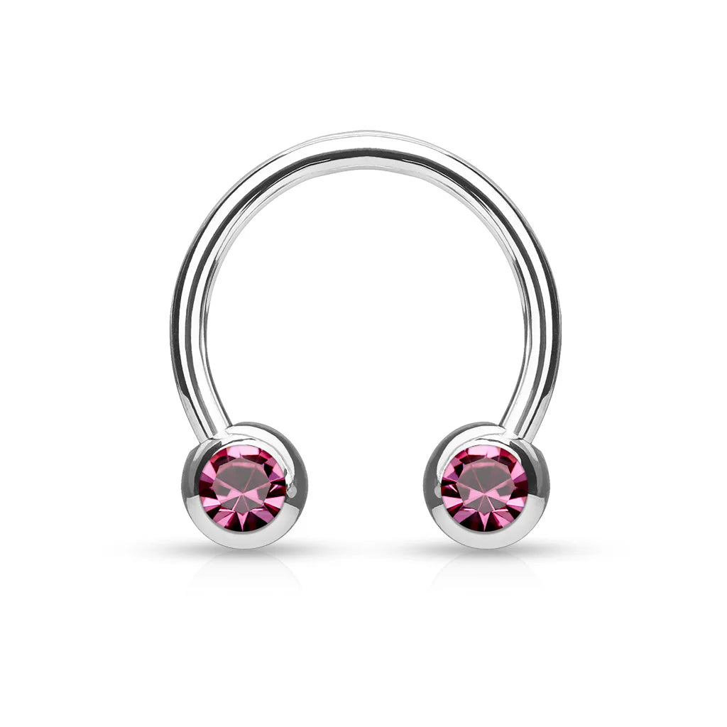 Surgical Steel Circular Barbell Ring 16 & 14 Gauge Front CZ Gem - Pair