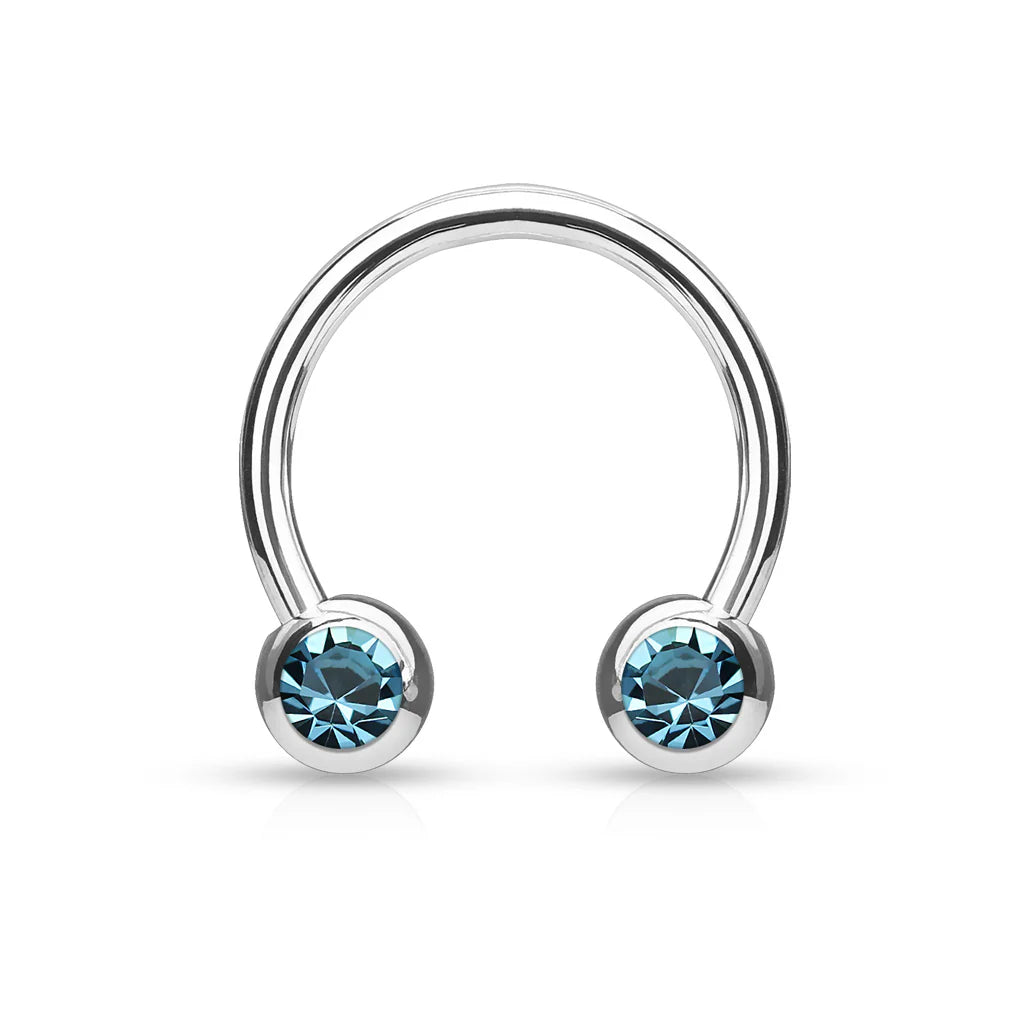Surgical Steel Circular Barbell Ring 16 & 14 Gauge Front CZ Gem - Pair